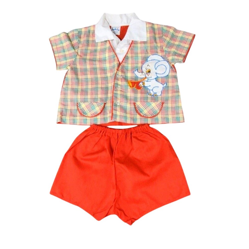 Vintage Cradle Togs Toddler Elephant Embroidered 2 Piece Outfit Estimated 2T